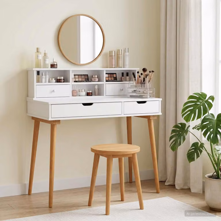 Set Tavolo da Trucco vidaXL FAUSKE 2 pz Bianco L: 100 cm, P: 50 cm, H: 103,5 cm
