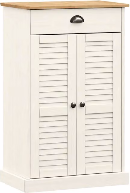Scarpiera mobile in legno di pino bianco con ante a battente per ingresso o soggiorno L/P/H: 60 x 35 x 96 cm