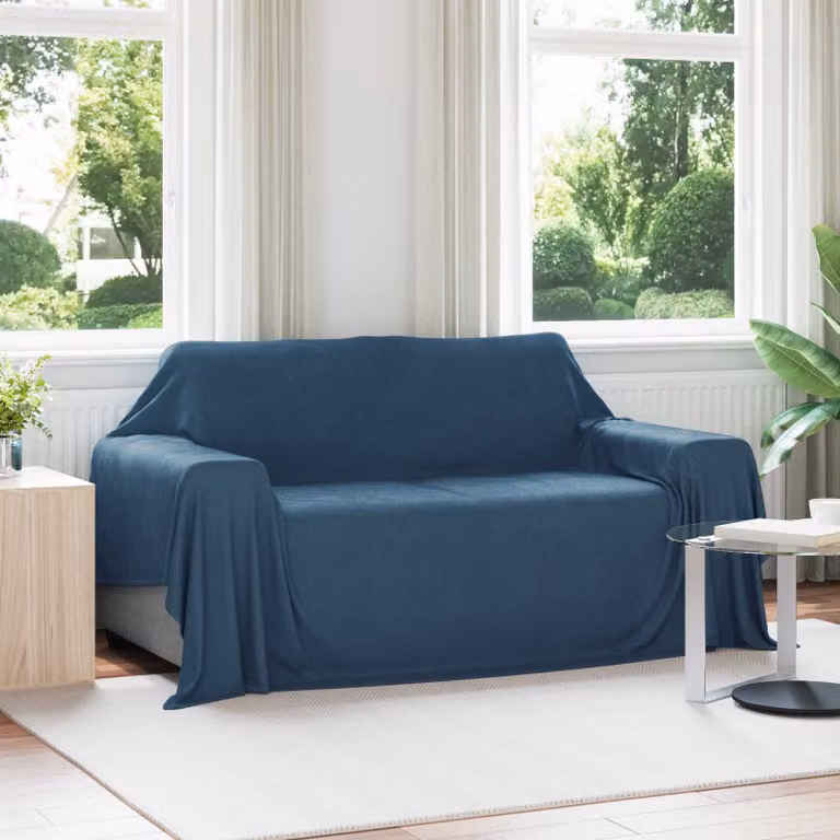 Set di 6 coperte in pile vidaXL blu navy, L 280 cm x P 210 cm