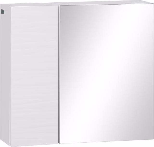 Armadio da bagno con specchio kleankin in legno e vetro bianco con ante a battente e ripiani interni, L 48 x P 15 x H 45 cm
