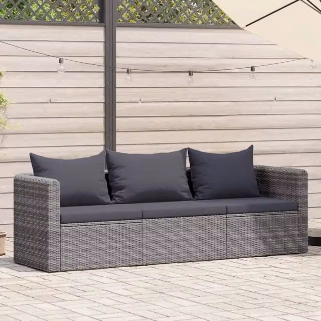 vidaXL Set di Divani da Giardino 3 pz a Forma di U in Polyrattan e Metallo con Cuscini Grigio