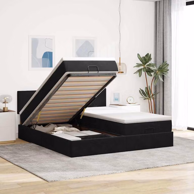 Struttura Letto con Contenitore a Sollevamento vidaXL in Velluto Nero L: 200 cm, P: 200 cm, H: 88 cm