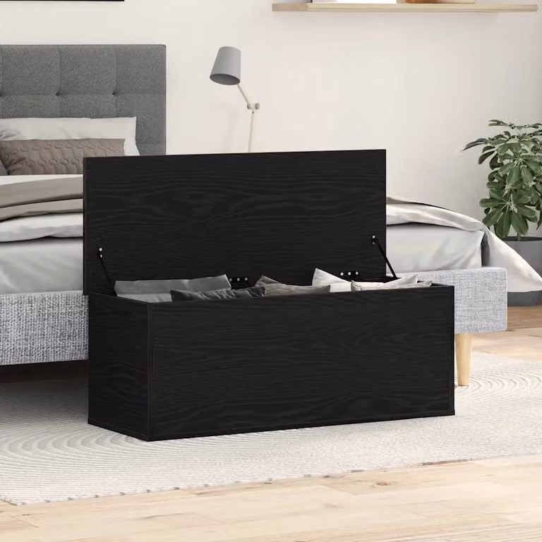 Scatola di stoccaggio vidaXL in legno nero con coperchio rimovibile L 102 x P 35 x H 35 cm