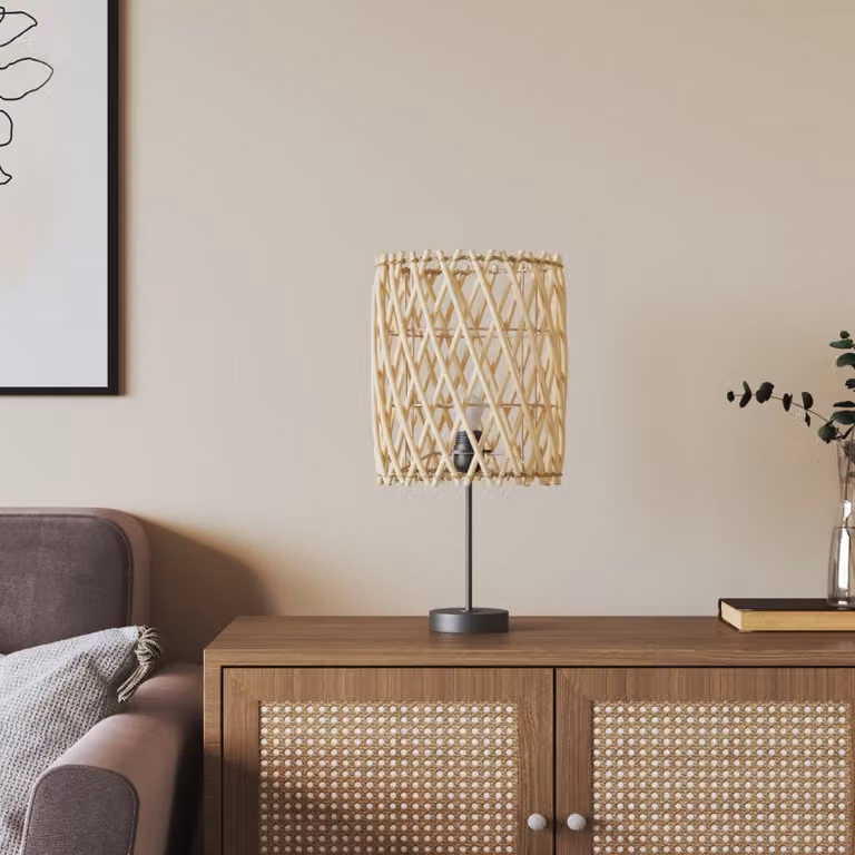 Paralume cilindrico vidaXL in rattan e metallo stile boho, colore beige/marrone, Ø: 23 cm, H: 28 cm, attacco E27
