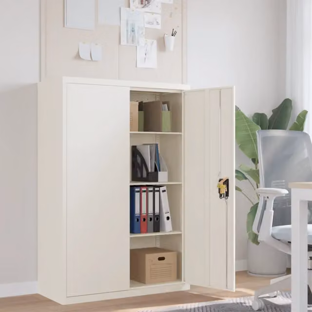 Armadio Classificatore Moderno vidaXL in Metallo Bianco con Ripiani Regolabili e Serratura L/P/H: 90 x 40 x 140 cm