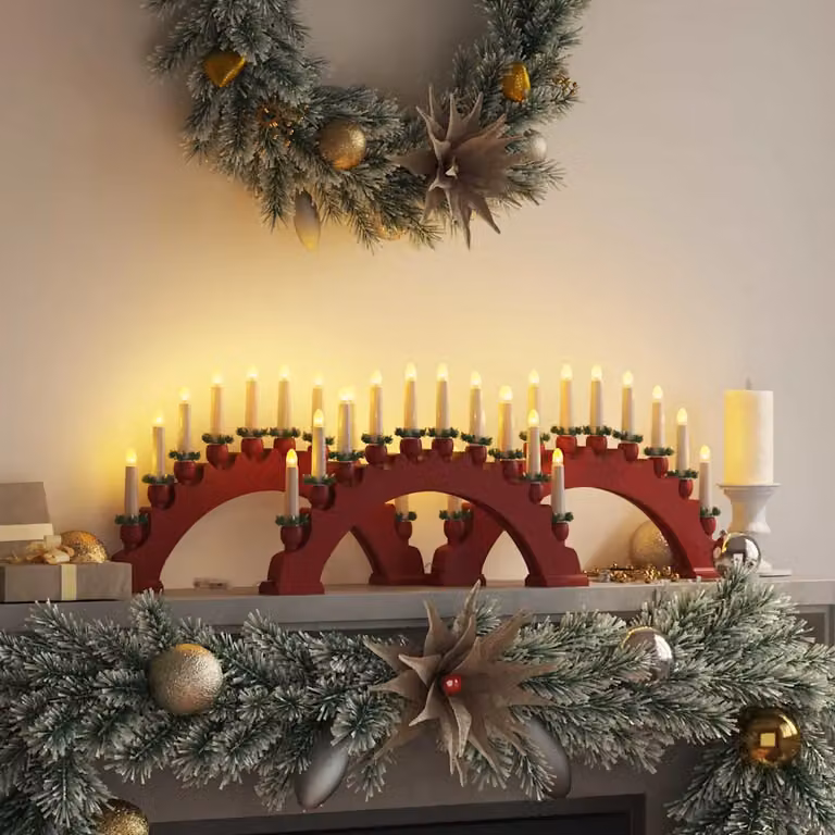 Arco di Candele di Natale vidaXL in Legno con 10 Candele LED Rosse per Decorazione da Tavolo