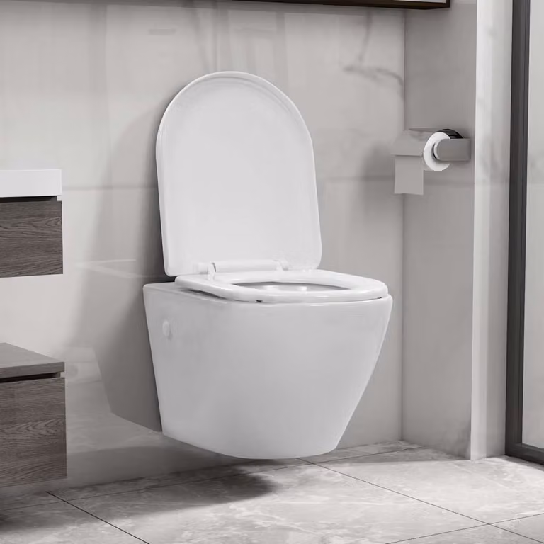 vidaXL WC Sospeso in Ceramica Bianca con Design Rimless e Sedile Soft Close