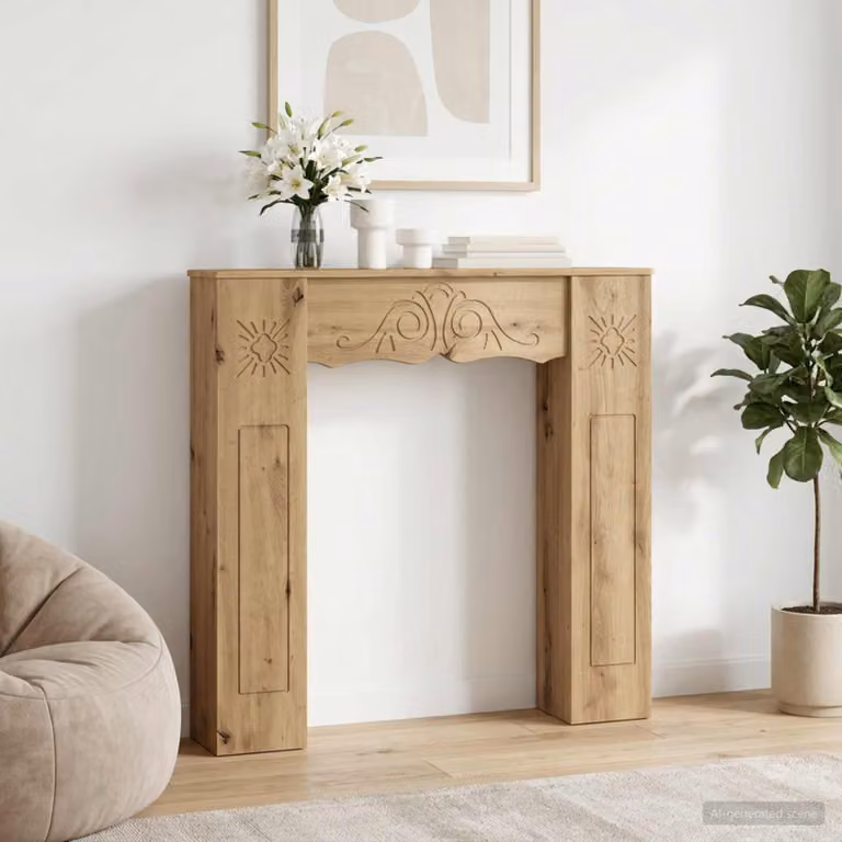 Cornice per camino artigianale vidaXL in legno color rovere, L: 102 cm, P: 20 cm, H: 102 cm
