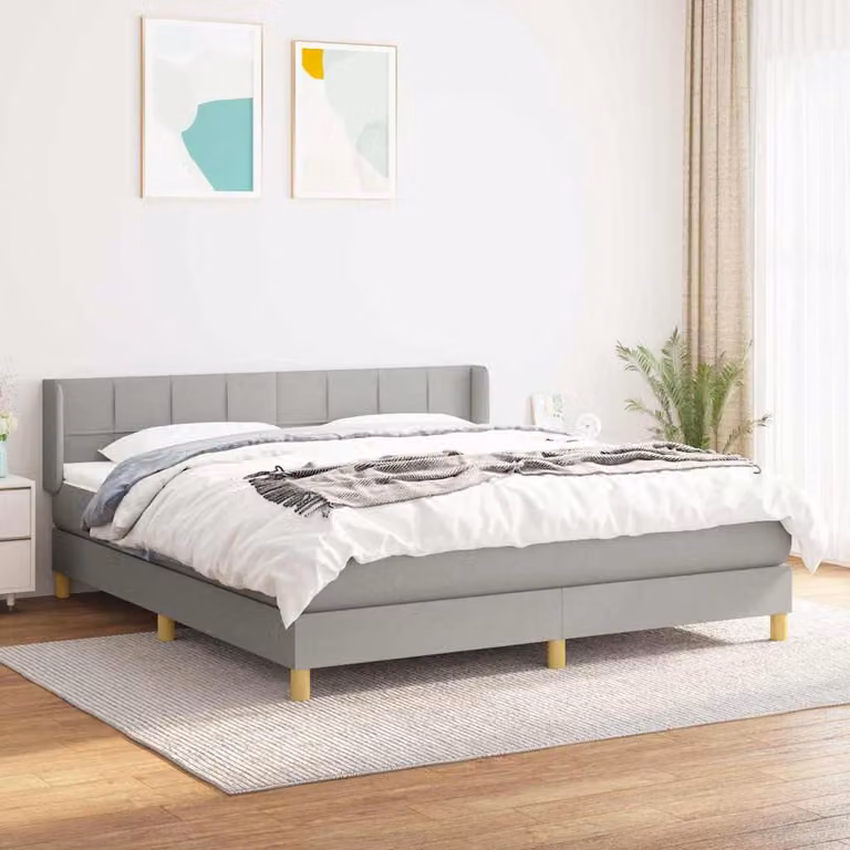 vidaXL Letto Ibrido con Giroletto a Molle e Materasso in Tessuto Grigio e Bianco, L/P/H: 160 x 200 x 163 cm