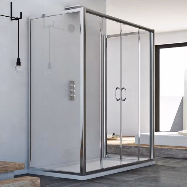 Box Doccia Replay Trio IDRALITE a 3 lati con 2 ante scorrevoli, forma rettangolare, trasparente, L/P/H: 160 x 80 x 185 cm