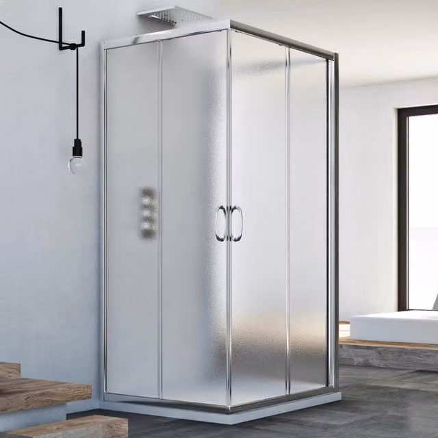 Box Doccia Idralite Junior Trio a 3 Lati con Vetro Stampato e Profilo Argento L/P/H: 80 x 90 x 185 cm