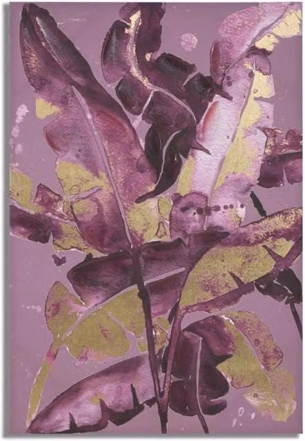 Stampa Artistica su Tela Mauro Ferretti con Motivo Botanico Foglie Autunnali Viola L 80 cm x H 120 cm
