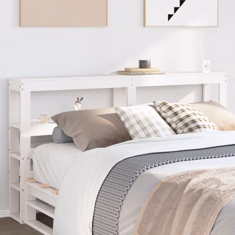 Testiera con ripiani integrati vidaXL in legno massello di pino bianco per letto 150x200 cm