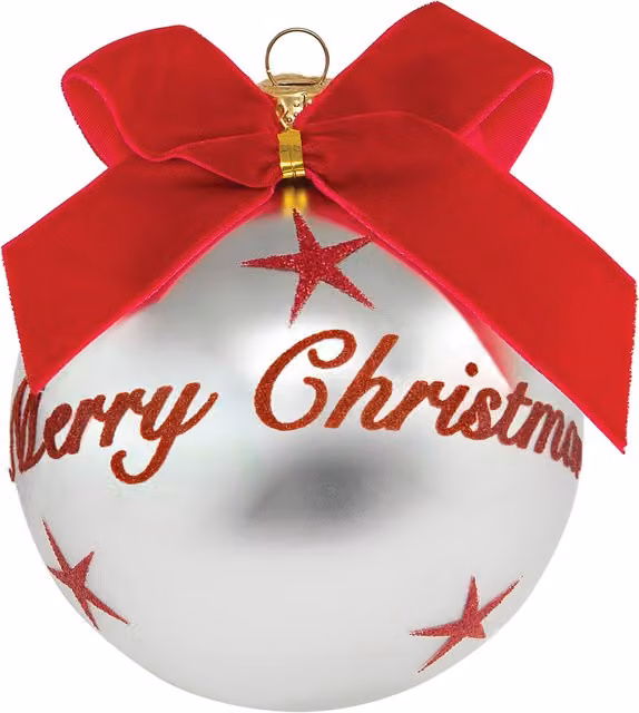 Pallina di Natale Kasanova Merry Christmas argento con scritte e stelle, diametro: 10 cm