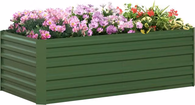 Outsunny Letto rialzato per orto da giardino rettangolare in acciaio zincato verde L 180 x P 90 x H 59 cm