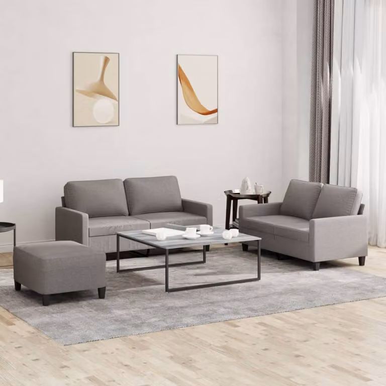 vidaXL Set di Divani 3 pz Moderno in Tessuto con Cuscini Grigio e Beige