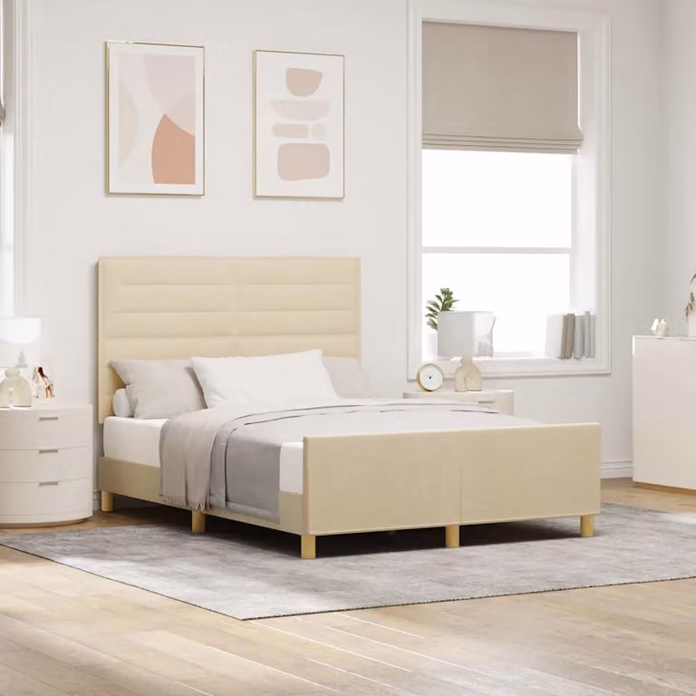 Struttura del letto con testiera imbottita vidaXL in tessuto beige L 160 cm x P 200 cm