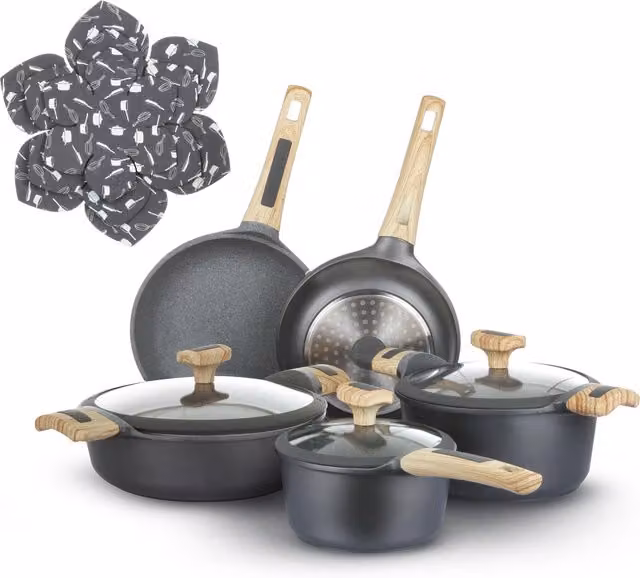 Batteria di pentole Evolution Kasanova 11 pezzi con rivestimento antiaderente in ceramica, colore grigio