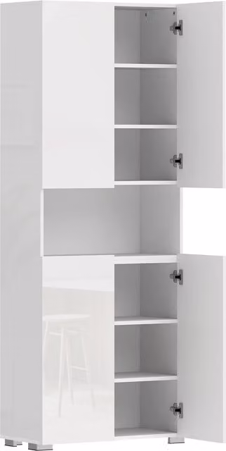 Credenza Cucina Alta HOMCOM in Bianco Lucido con Ante Soft-Close e Ripiani Regolabili, Mobile Dispensa Moderno per Soggiorno e Sala da Pranzo, Altezza: 180 cm