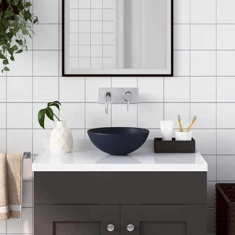 Lavandino da bagno rotondo da appoggio in ceramica blu vidaXL