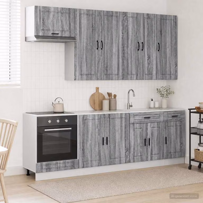 Unità cucina moderna vidaXL PORTO composta da 8 pezzi in legno ingegnerizzato grigio con ante a battente e cassetti
