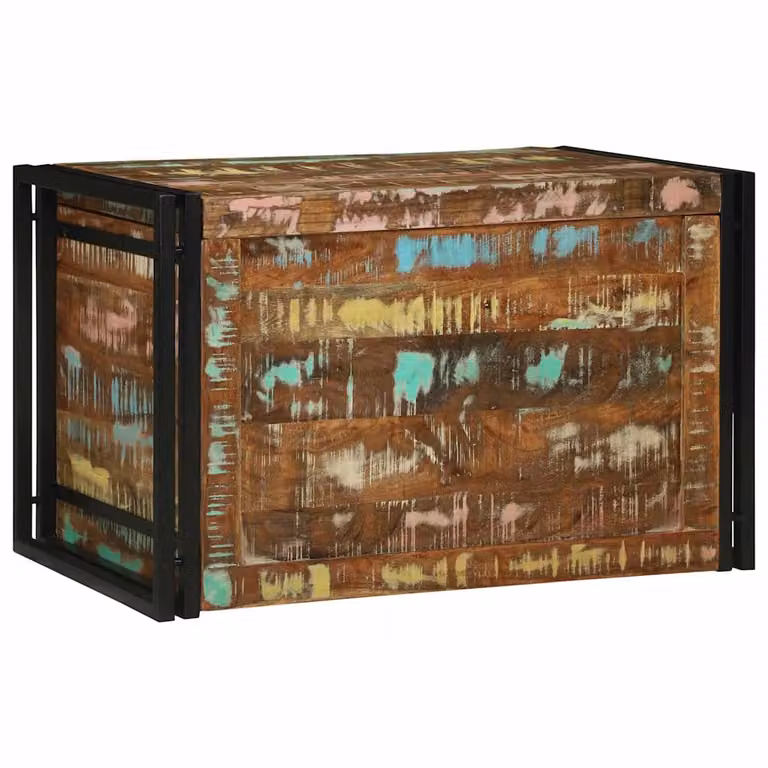 Scatola di stoccaggio vidaXL in legno di recupero e metallo, stile rustico, multicolore, L 80 x P 50 x H 50 cm