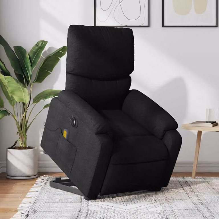 vidaXL Poltrona Alzapersona Elettrica con Massaggio Nera in Tessuto