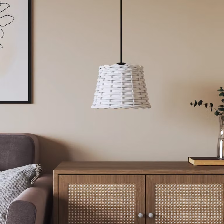 Paralume da Soffitto Round Boho vidaXL in Vimini e Metallo Bianco Ø20 x H15 cm per E27