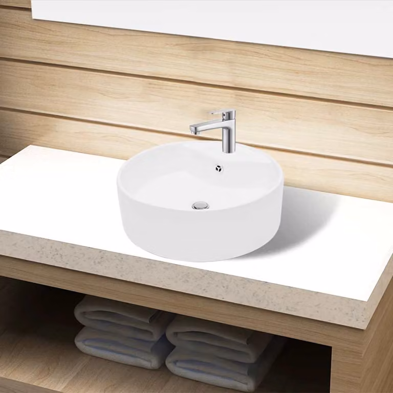 Lavandino da appoggio rotondo vidaXL in ceramica bianca con foro di trabocco