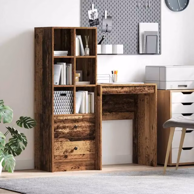 Scrivania moderna con scaffale vidaXL in legno effetto vecchio marrone L: 105,5 cm, P: 34 cm, H: 127 cm