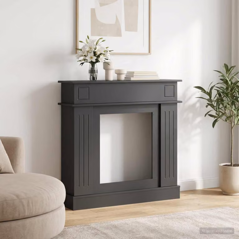 Cornice per camino moderna vidaXL in legno ingegnerizzato, colore nero, L 102 cm x P 26 cm x H 100 cm