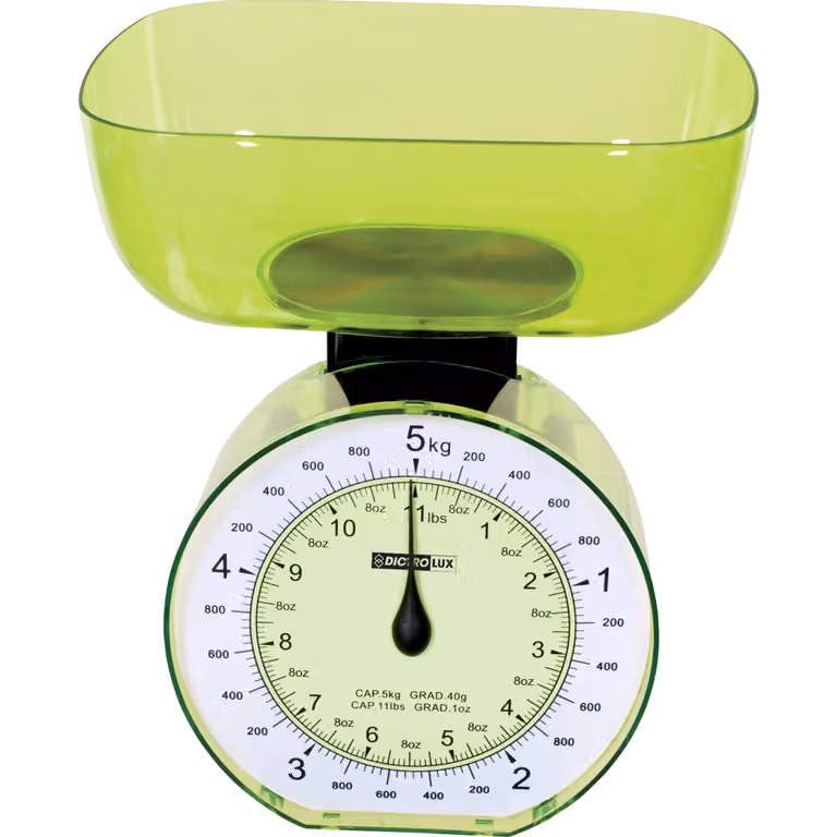 Bilancia da cucina analogica Dictrolux con display verde e funzione tara, capacità 5 kg