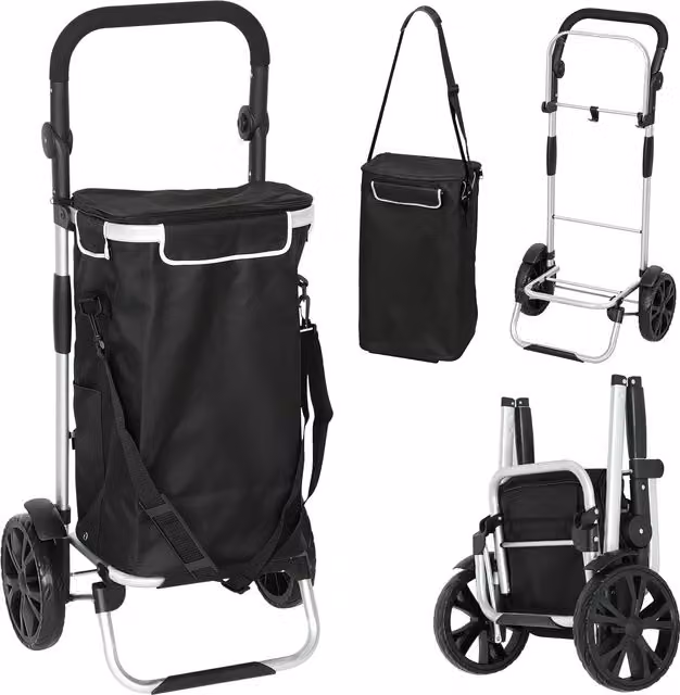 Carrello della spesa pieghevole HOMCOM da 40 L con manico telescopico e ruote, Nero, L 45,5 cm x P 35,5 cm x H 97 cm