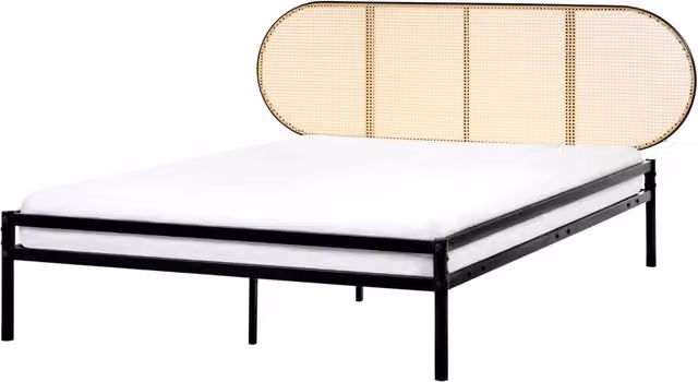 Letto matrimoniale moderno BELIANI in tessuto nero e marrone con struttura in metallo e rete a doghe fisse L/P/H: 208 x 140 x 103 cm