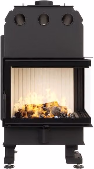 Caminetto ad angolo Outinfire Energy con apertura a destra, colore nero, potenza 14,5 kW, L: 65 cm, P: 50 cm, H: 47 cm