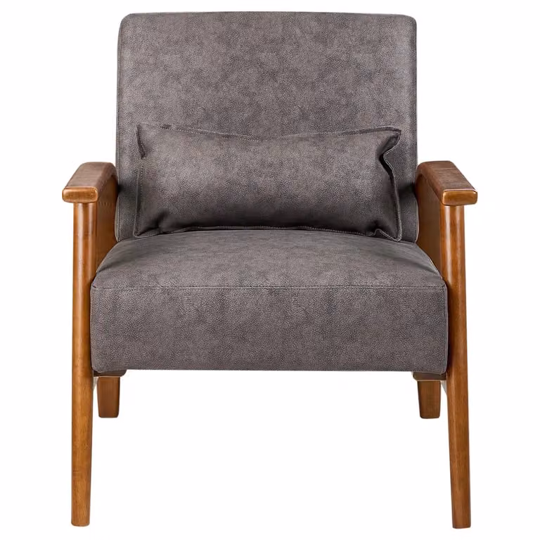 Poltrona Beliani in ecopelle marrone scuro con gambe in legno e braccioli in stile retro per soggiorno e camera da letto