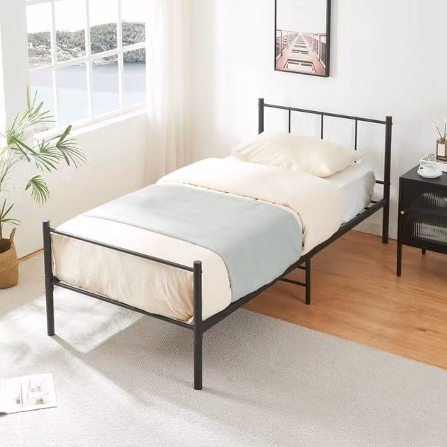 Letto Singolo Laos en.casa in Acciaio con Materasso in Schiuma, Nero, L/P: 90 x 200 cm