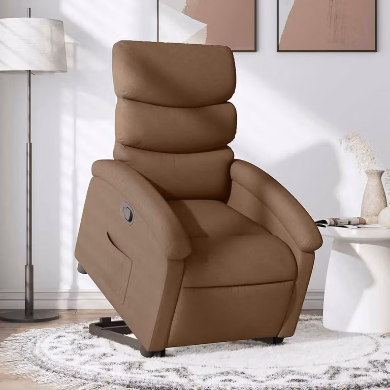 vidaXL Poltrona Alzapersona Reclinabile Marrone in Tessuto con Assistenza Elettrica e Braccioli