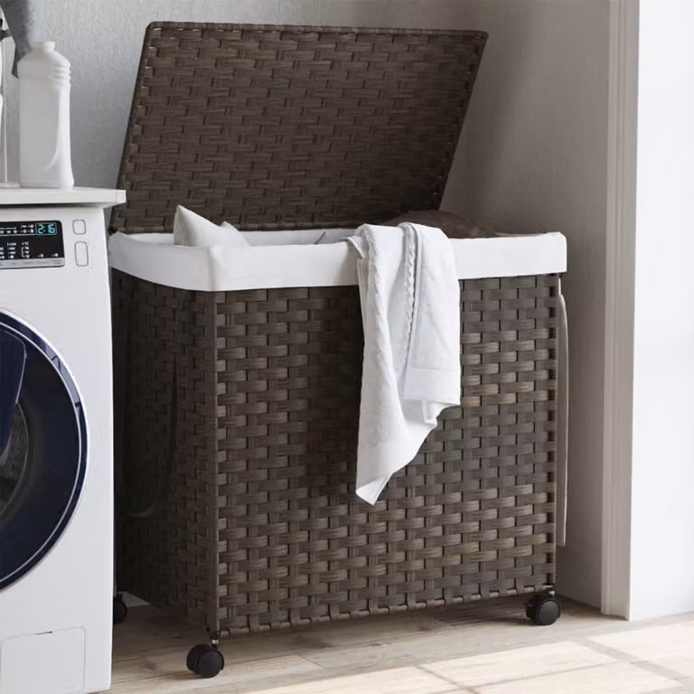 Cesto Portabiancheria con Ruote e Coperchio vidaXL in Rattan Marrone Scuro L: 60 cm, P: 35 cm, H: 60,5 cm