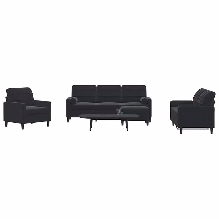 Set di divani moderno vidaXL in velluto nero composto da 4 pezzi con pouf e cuscini decorativi