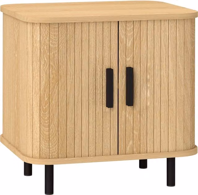 Comodino HOMCOM con Ante a Lamelle e Gambe in Acciaio, Stile Scandinavo, Rovere