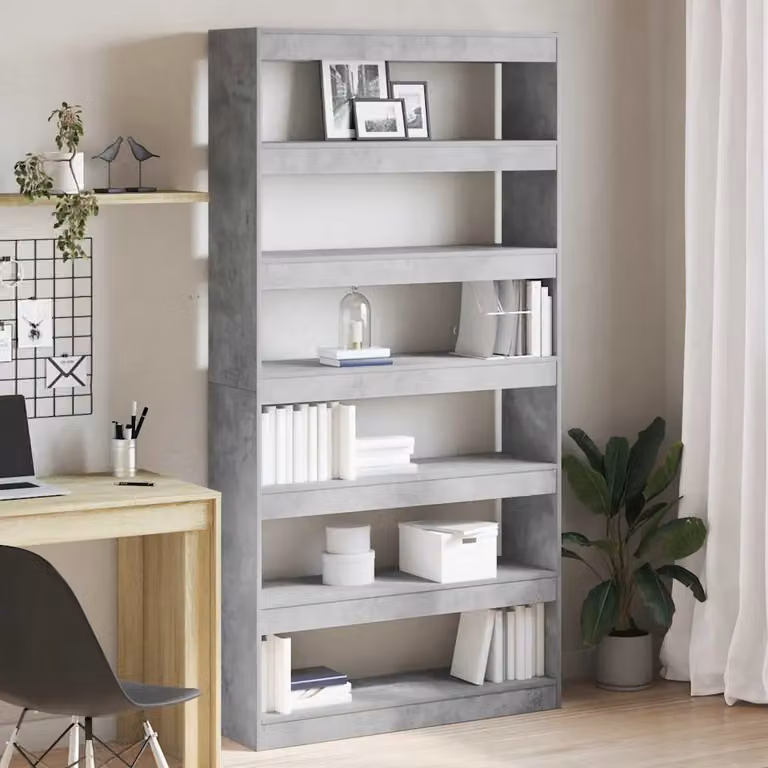 vidaXL Armadio per Libri Moderno in MDF Grigio con 6 Livelli L: 100 cm, P: 30 cm, H: 198 cm