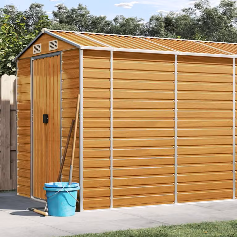 Capanno da giardino vidaXL in acciaio zincato marrone chiaro L: 555 cm, P: 191 cm, H: 198 cm