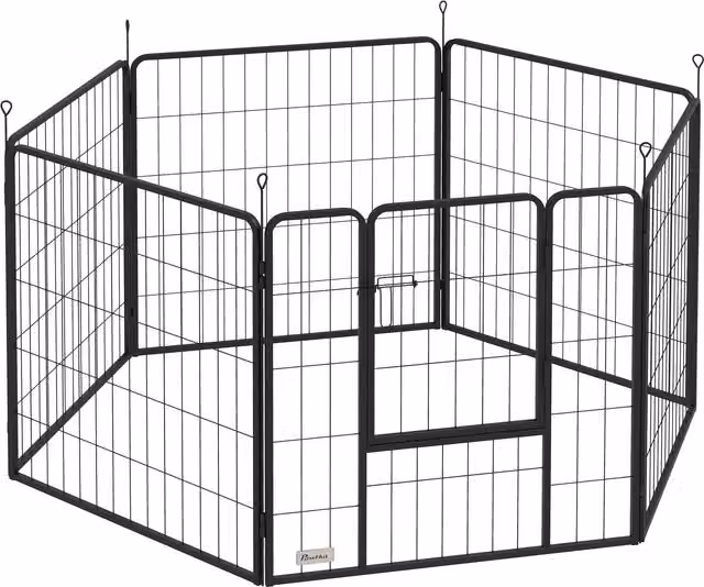 Recinto per cani PawHut a 6 pannelli modulabili e pieghevole in metallo con porta, Nero, Altezza: 80 cm