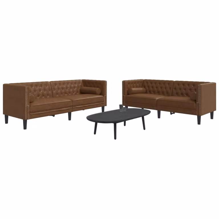 Set di 2 Divani Chesterfield vidaXL in Similpelle Marrone con Cuscini