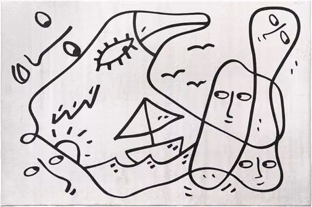 Tappeto rettangolare Qeeboo Whispering Waves bianco e nero moderno L: 300 cm x P: 200 cm