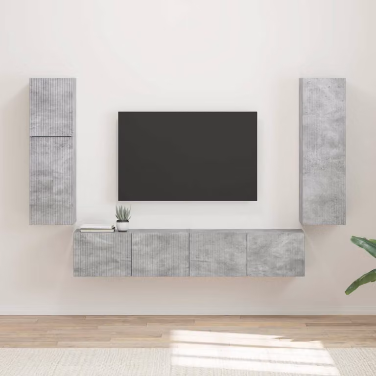 Set mobile TV moderno vidaXL in 4 pezzi Grigio cemento e legno