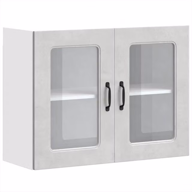 Pensile da cucina e soggiorno HELLOSHOP26 moderno con ante in vetro e finitura grigio opaco L: 80 cm, P: 31 cm, H: 60 cm