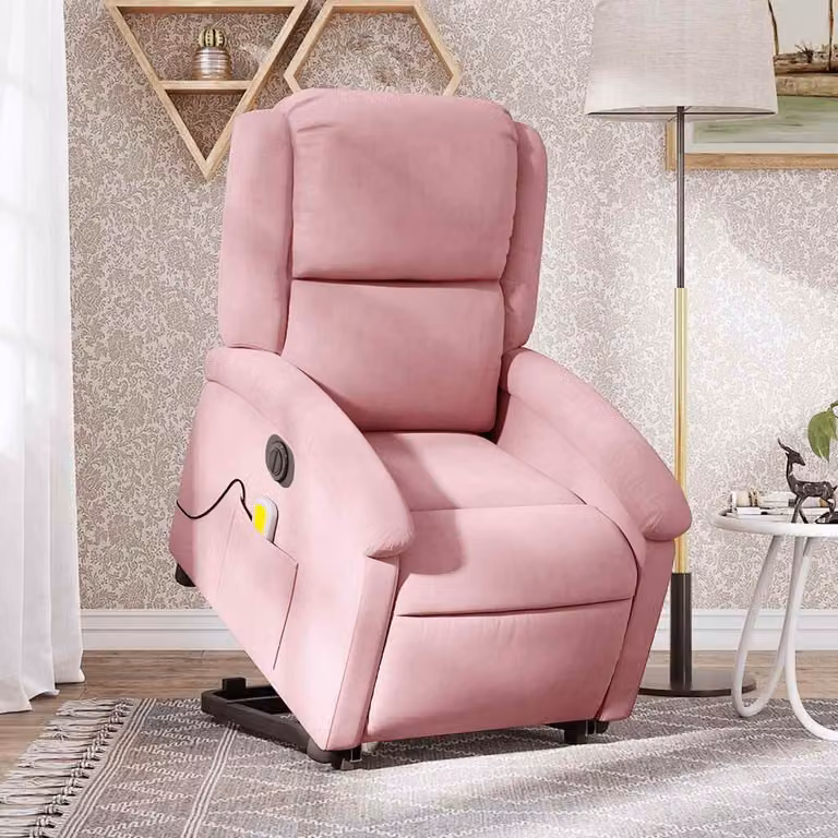 vidaXL Poltrona Alzapersona Elettrica con Massaggio e Reclinazione in Velluto Rosa