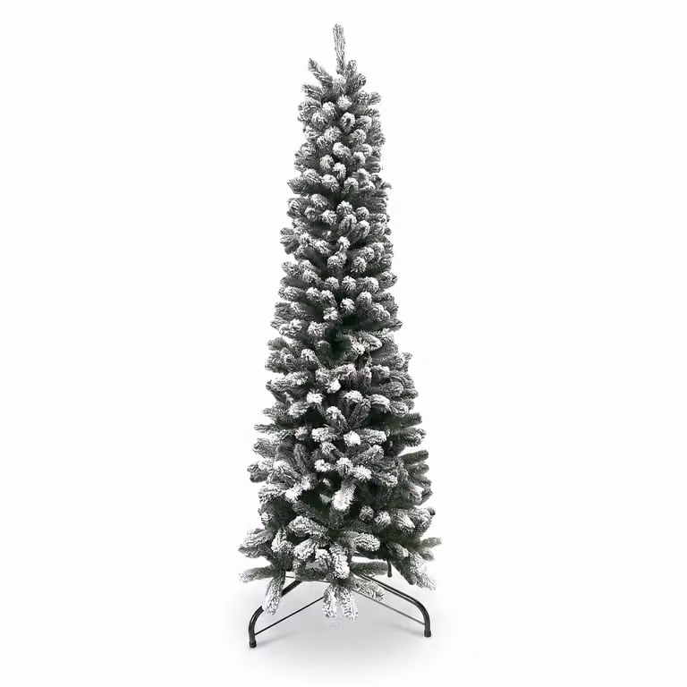 Albero di Natale Artificiale Slim Aspen Innevato VESTIAMO CASA, Colore Bianco e Verde, H 210 cm, Diametro alla base: 76 cm